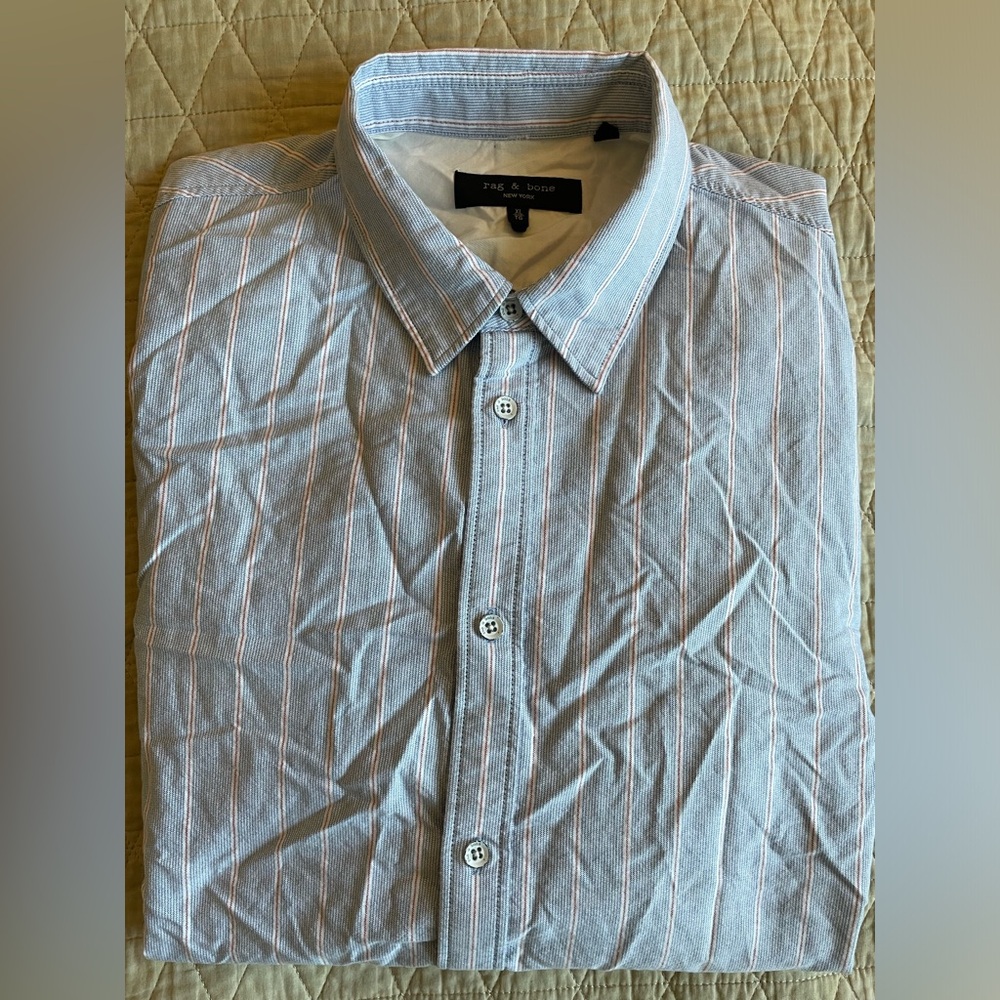 rag & bone NEW YORK Varying Stripe Sport Shirt in Blue (Multi) Size XL $225